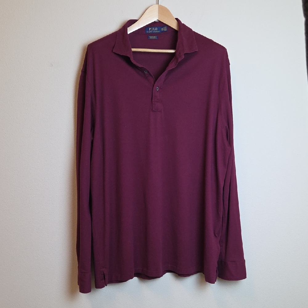 Polo by Ralph Lauren Men's Long-Sleeve Polo Size XXL Burgundy Wine